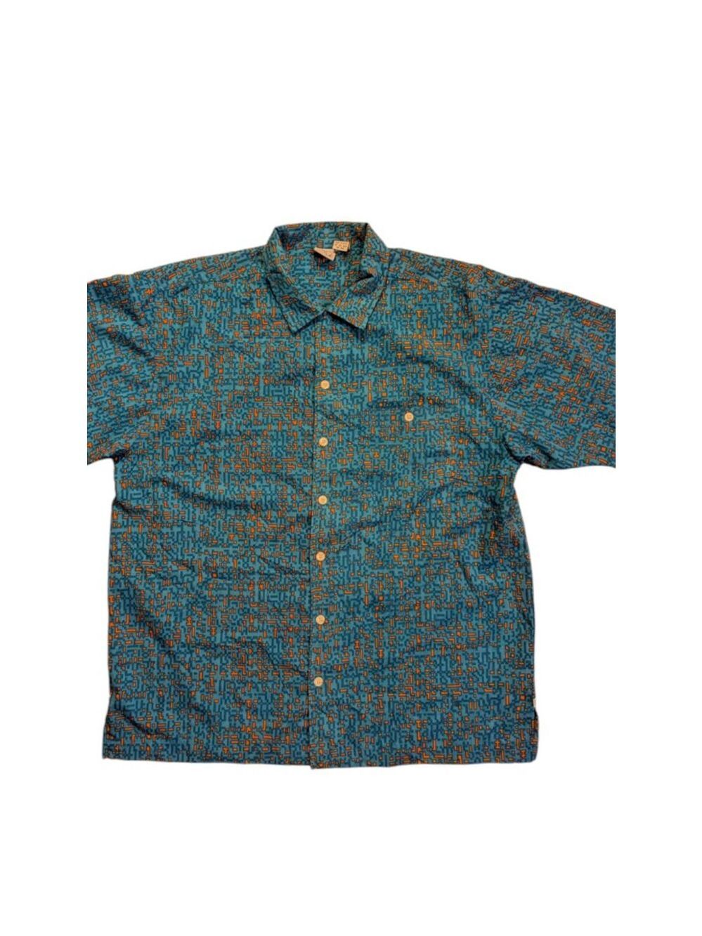 Vintage OP Pixel Button Down Shirt Blue Medium 80s 90s